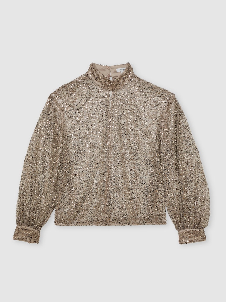 Reiss Silver Sienna High-Neck Embellished Top - Image 2 of 7 Reiss Silver Sienna High-Neck Embellished Top - Image 2 of 7