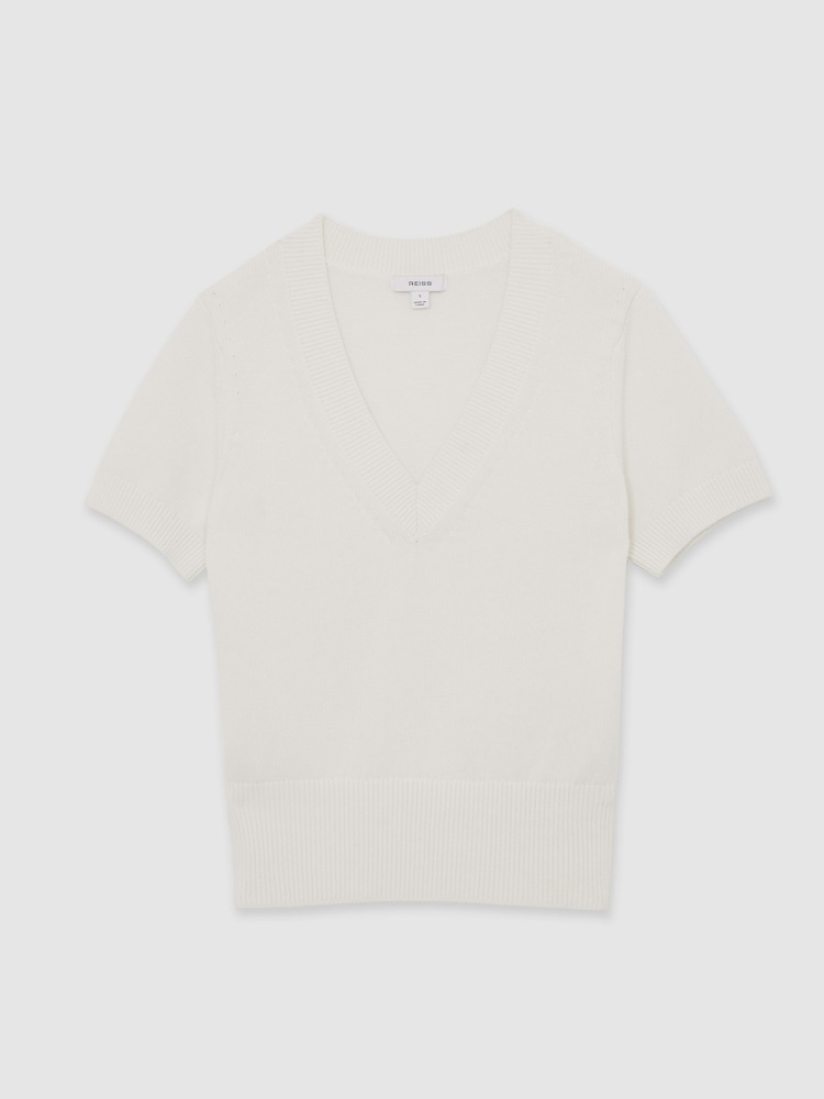 Reiss Ivory Valerie Cotton-Wool Knit V-Neck Top - Image 2 of 7