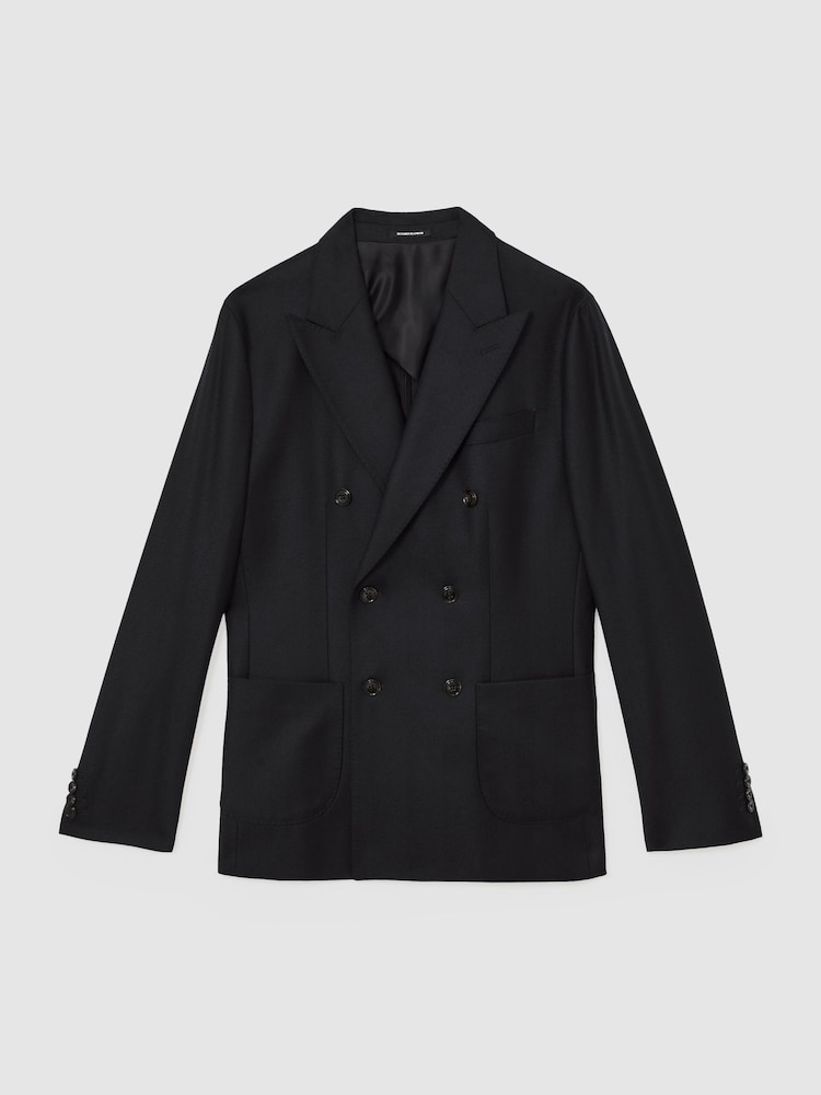Reiss Navy Muse Wool-Flannel Double-Breasted Blazer Tailored-Fit - Image 2 of 8 Reiss Navy Muse Wool-Flannel Double-Breasted Blazer Tailored-Fit - Image 2 of 8