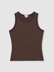 Reiss Chocolate Brown/Black Becca Stretch-Cotton Jersey Tipped Vest - Image 2 of 5