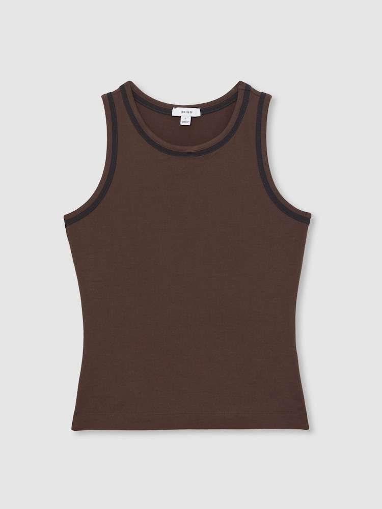 Reiss Chocolate Brown/Black Becca Stretch-Cotton Jersey Tipped Vest - Image 2 of 5 Reiss Chocolate Brown/Black Becca Stretch-Cotton Jersey Tipped Vest - Image 2 of 5