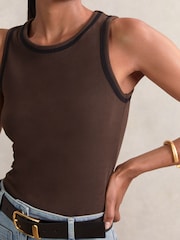 Reiss Chocolate Brown/Black Becca Stretch-Cotton Jersey Tipped Vest - Image 3 of 5