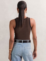 Reiss Chocolate Brown/Black Becca Stretch-Cotton Jersey Tipped Vest - Image 4 of 5