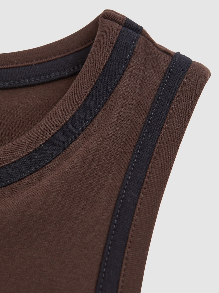 Reiss Chocolate Brown/Black Becca Stretch-Cotton Jersey Tipped Vest - Image 5 of 5 Reiss Chocolate Brown/Black Becca Stretch-Cotton Jersey Tipped Vest - Image 5 of 5