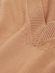 Reiss Camel Valerie Cotton-Wool Knit V-Neck Top - Image 6 of 6