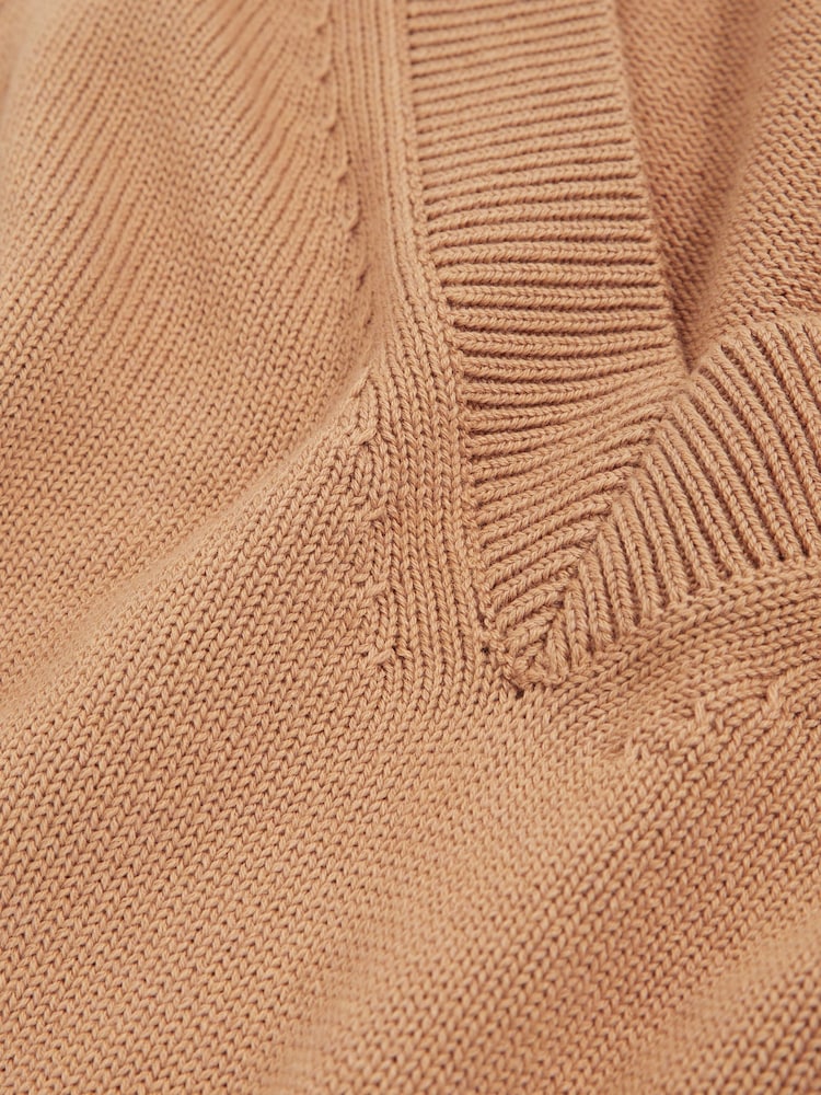 Reiss Camel Valerie Cotton-Wool Knit V-Neck Top - Image 6 of 6