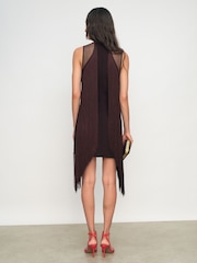 Reiss Burgundy Farrow Fringe-Detail Sheer-Panel Mini Dress - Image 6 of 7
