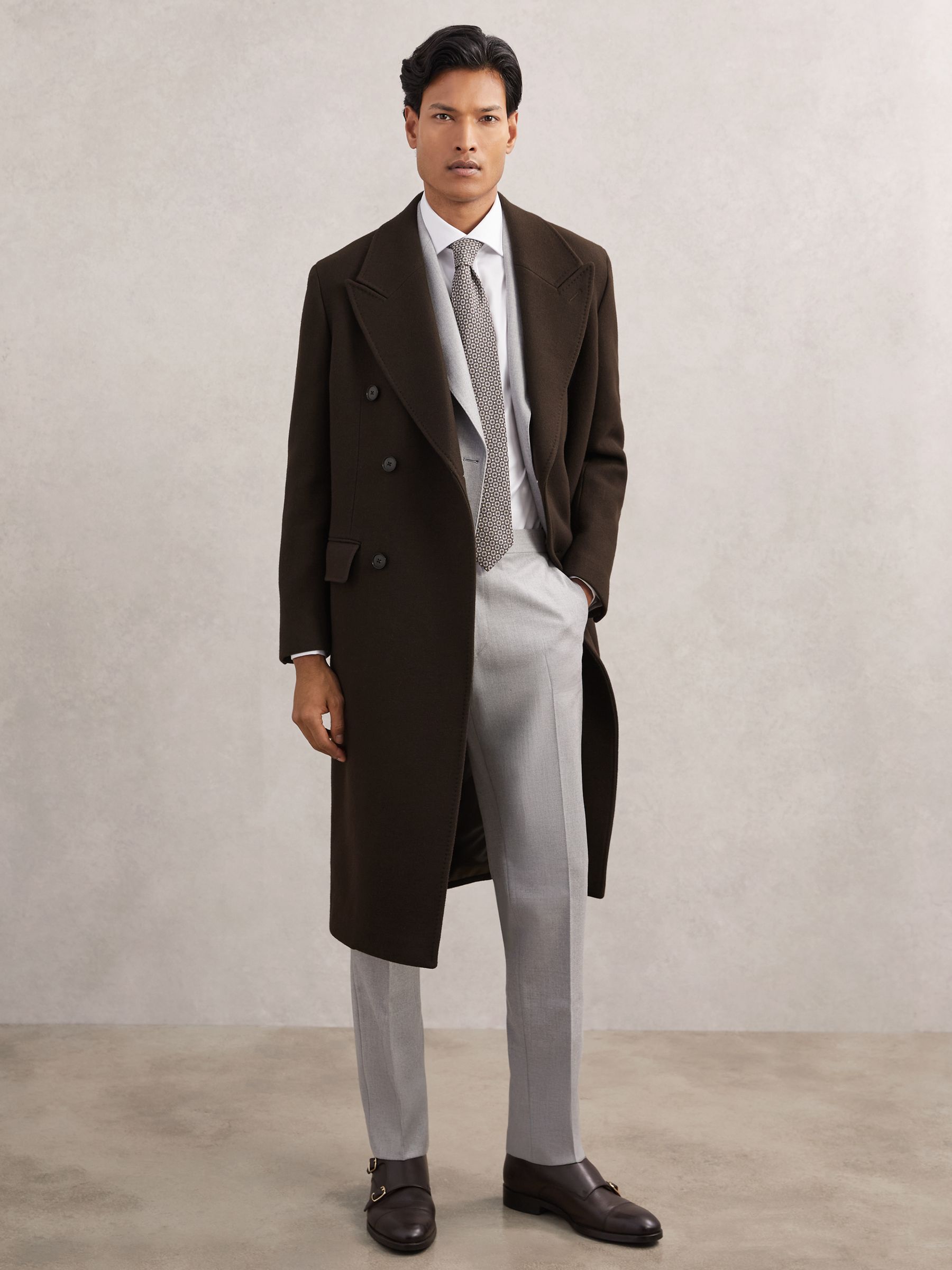 Buy Reiss Chocolate Brown Primo Wool-Blend Double-Breasted