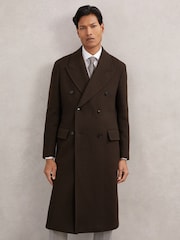 Reiss Chocolate Brown Primo Wool-Blend Double-Breasted Overcoat - Image 3 of 7