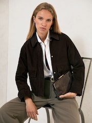 Reiss Chocolate Brown Lennox Suede Oversized Jacket - Image 1 of 6