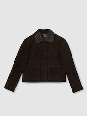 Reiss Chocolate Brown Lennox Suede Oversized Jacket - Image 2 of 6