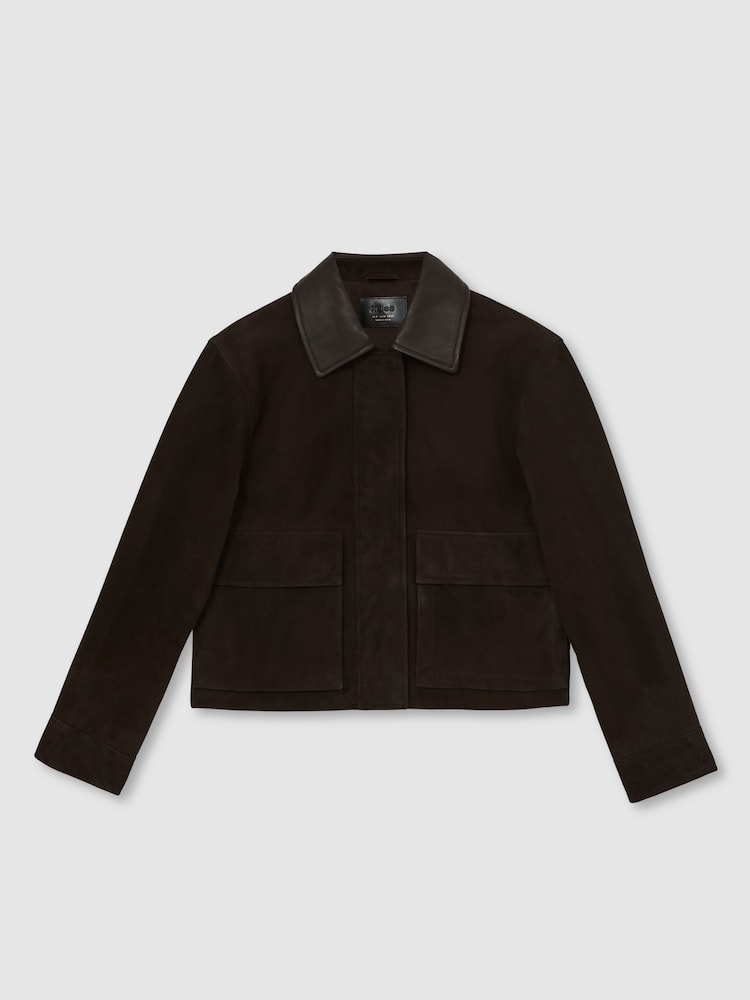 Reiss Chocolate Brown Lennox Suede Oversized Jacket - Image 2 of 6