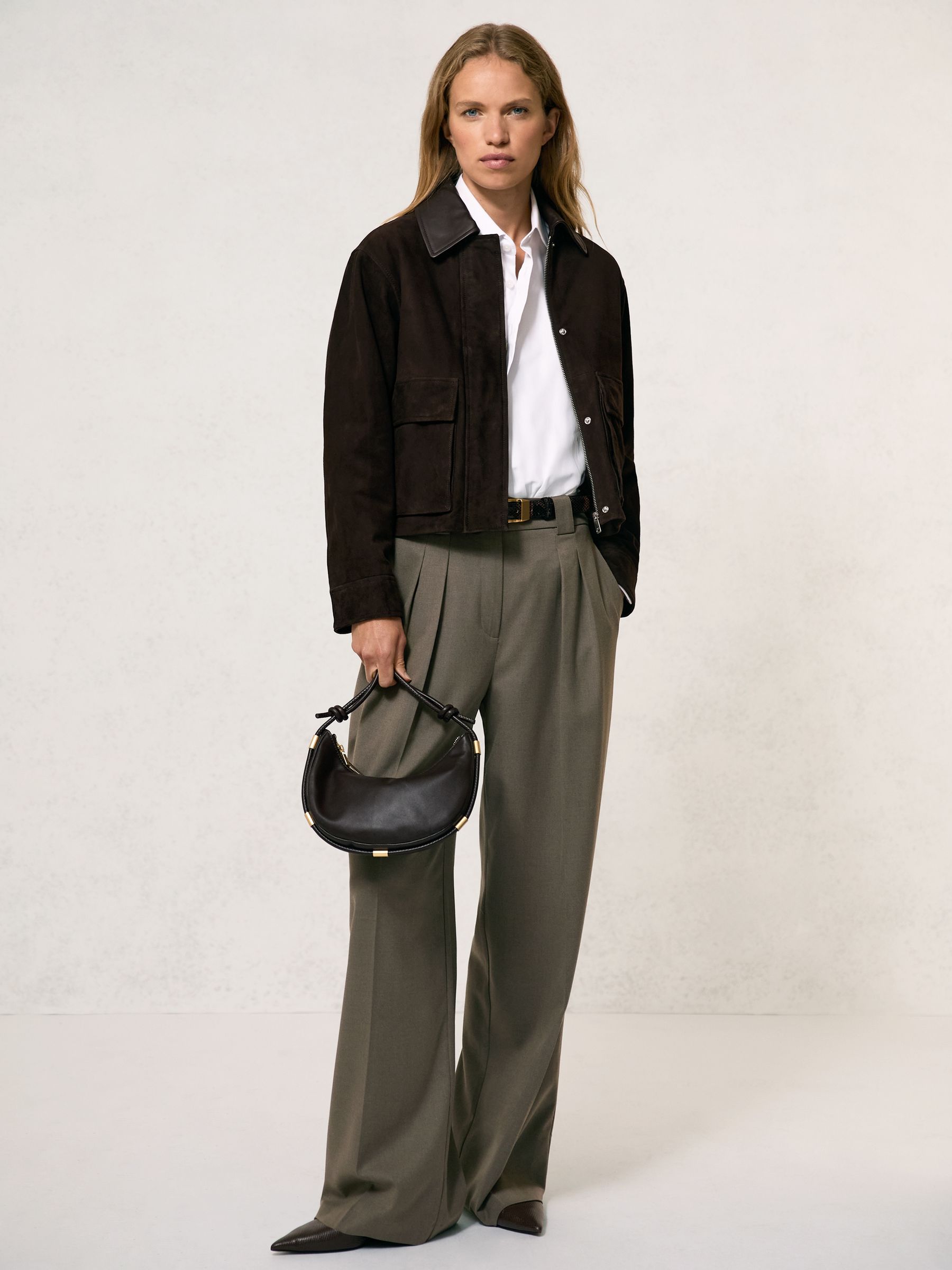 Buy Reiss Chocolate Brown Lennox Leather-Collar Suede Jacket from