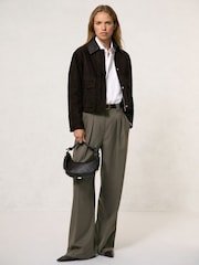 Reiss Chocolate Brown Lennox Suede Oversized Jacket - Image 3 of 6