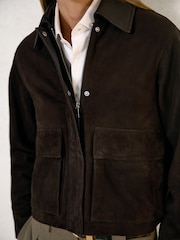 Reiss Chocolate Brown Lennox Suede Oversized Jacket - Image 4 of 6