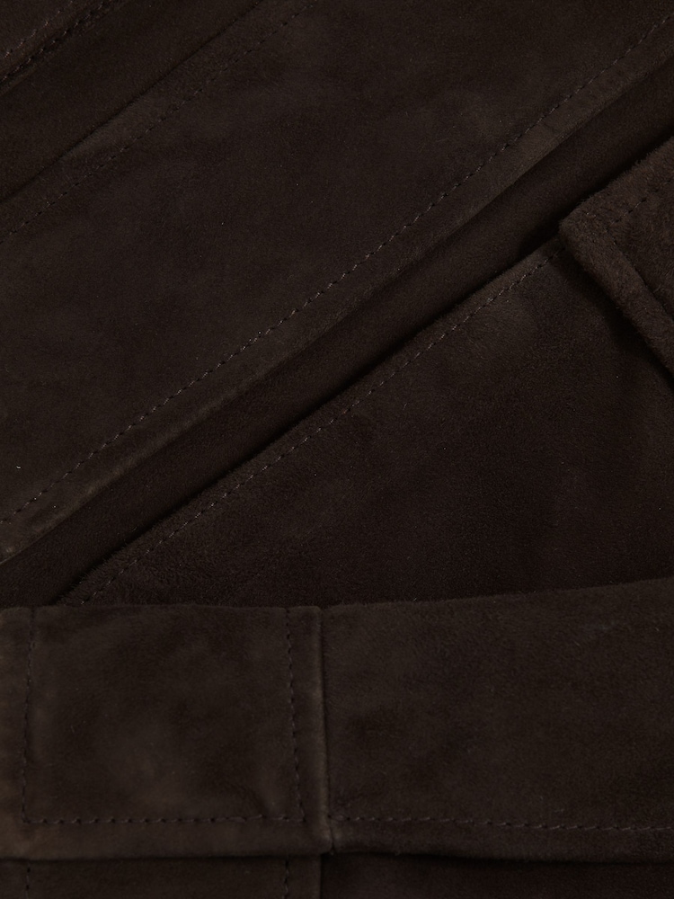 Reiss Chocolate Brown Lennox Suede Oversized Jacket - Image 6 of 6
