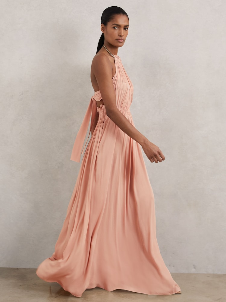 Reiss Pink Vinnie Ring-Detail Halterneck Maxi Dress - Image 1 of 6 Reiss Pink Vinnie Ring-Detail Halterneck Maxi Dress - Image 1 of 6