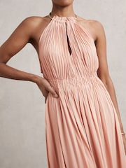 Reiss Pink Vinnie Ring-Detail Halterneck Maxi Dress - Image 4 of 6