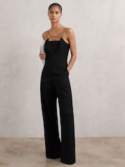 Reiss Black Olara Chain-Strap Wide-Leg Jumpsuit - Image 1 of 6