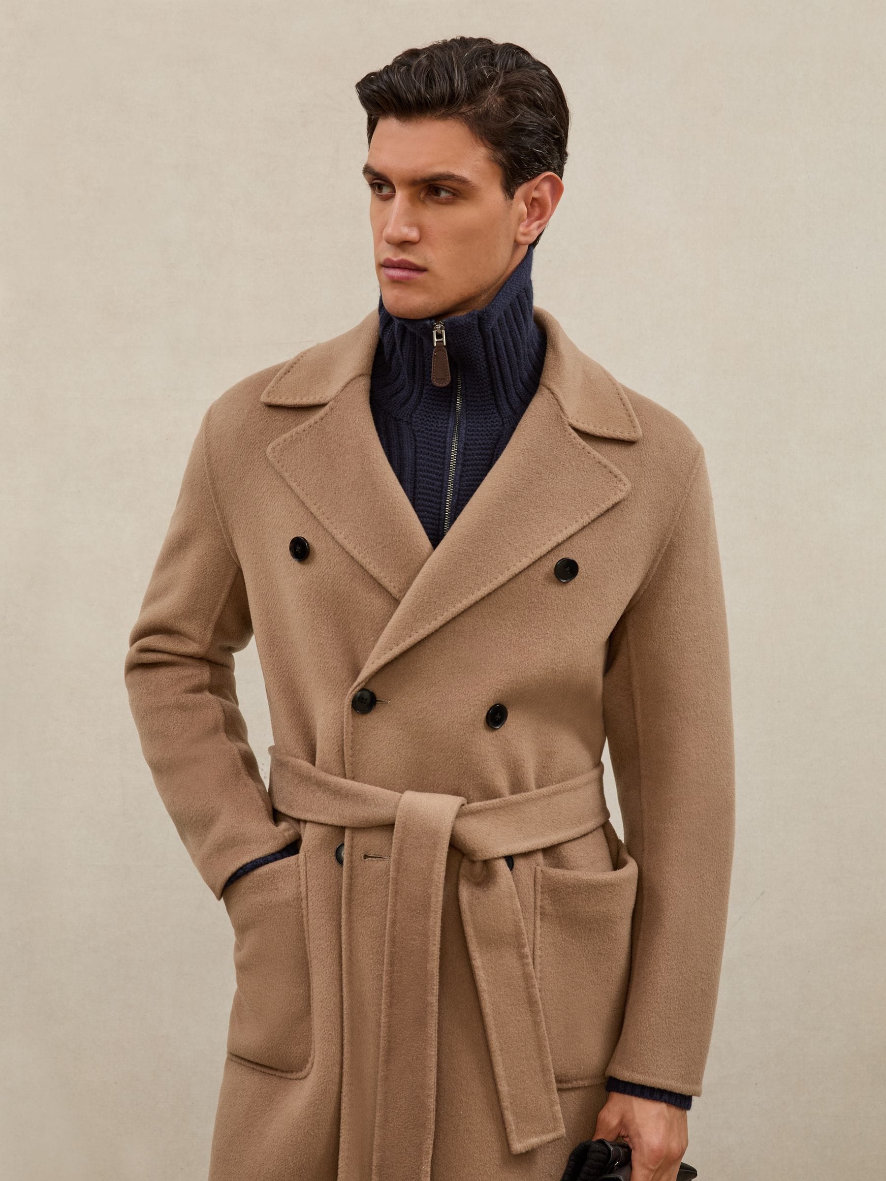 Buy Reiss Camel Brown Sangiovese Atelier Double-Breasted Belted