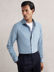 Reiss Airforce Blue Velma Cotton Corduroy Cutaway-Collar Shirt - Image 1 of 6