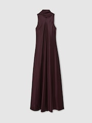 Reiss Burgundy Fae Satin Cape Maxi Dress - Image 2 of 7