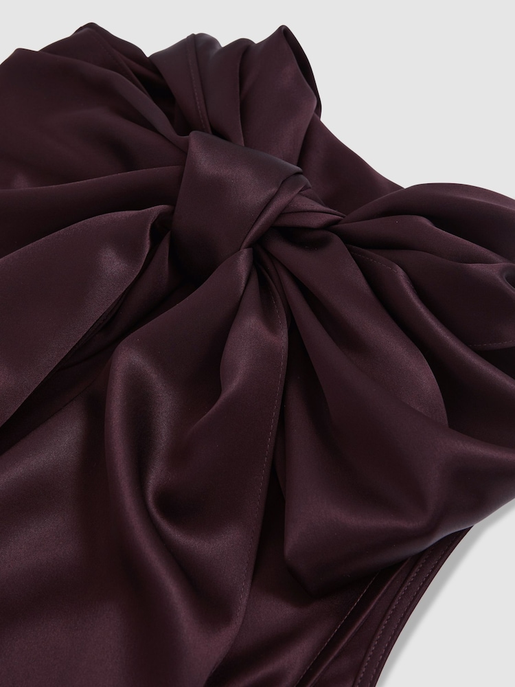 Reiss Burgundy Fae Satin Cape Maxi Dress - Image 7 of 7