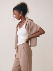Reiss Taupe Neutral Jemma Petite Modal-Blend Interlock Wide-Leg Joggers - Image 1 of 7