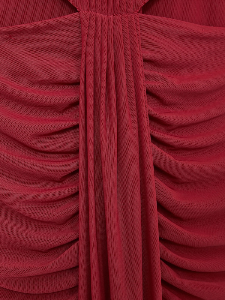 Reiss Dark Red Daniella Sheer Ruched Maxi Dress - Image 7 of 7 Reiss Dark Red Daniella Sheer Ruched Maxi Dress - Image 7 of 7