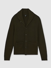 Reiss Dark Olive Green Cannon Shawl-Collar Cardigan With Wool - Image 2 of 6