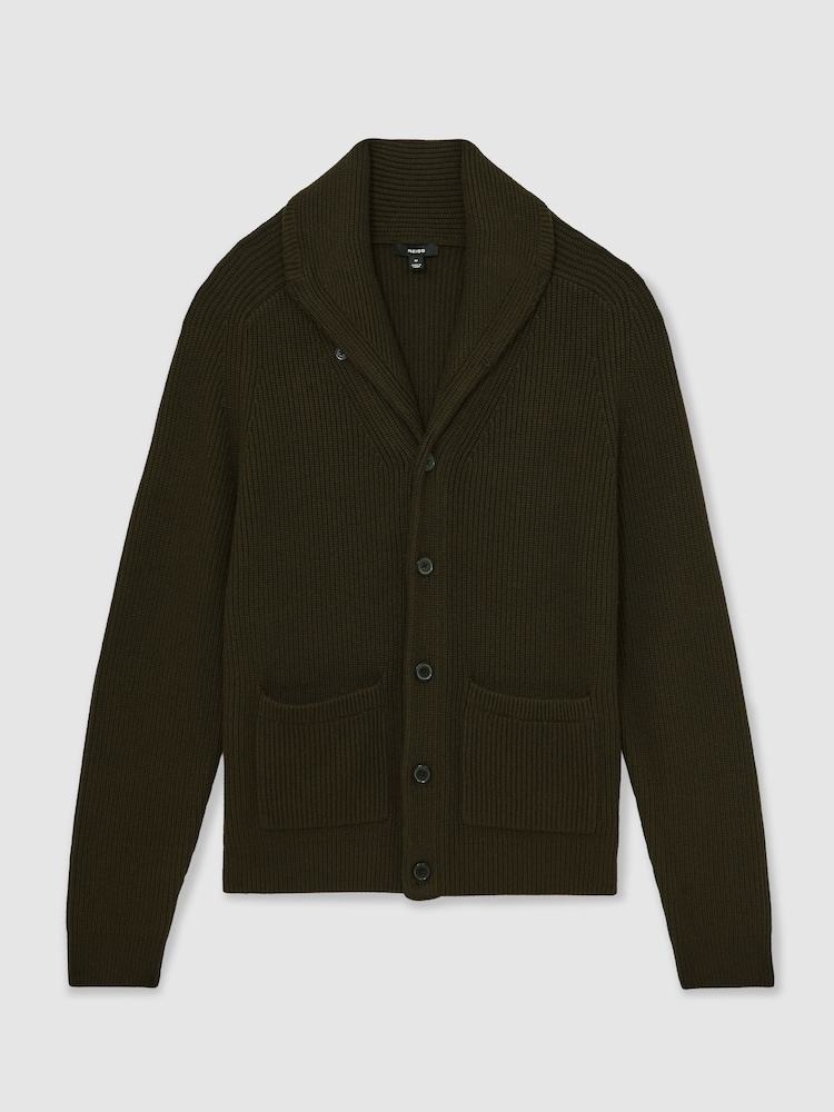 Reiss Dark Olive Green Cannon Shawl-Collar Cardigan With Wool - Image 2 of 6