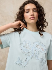 Light Blue Bow Graphic Short Sleeve Crew Neck T-Shirt - Image 1 of 4