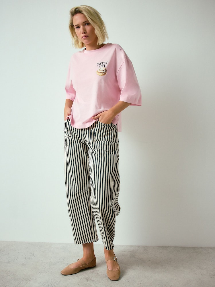 Pink Cinnamon Roll Graphic Relaxed Boxy Elbow Length Crew Neck T-Shirt - Image 2 of 9