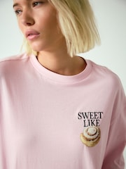 Pink Cinnamon Roll Graphic Relaxed Boxy Elbow Length Crew Neck T-Shirt - Image 5 of 9