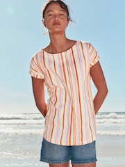 Rayures Crème/Rose/Orange - T-shirt à manches cap - Image 2 sur 8