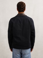 Azul añil - Reiss Clapper Denim Leather-Collar Worker Jacket - Imagen 5 de 7
