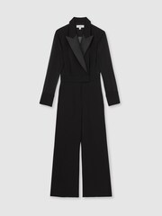 Reiss Black Perla Sheer-Sleeve Tuxedo Jumpsuit - Image 2 of 6