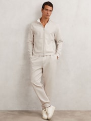 Reiss Oatmeal Cortona Double-Faced Jersey Zip Sweatshirt - Image 1 of 8