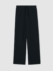 Reiss Black/White Gaia Cotton Blend Interlock Wide Leg Joggers - Image 2 of 6