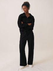 Negro - Reiss Jemma Modal Blend Interlock Wide Leg Joggers - Imagen 1 de 5