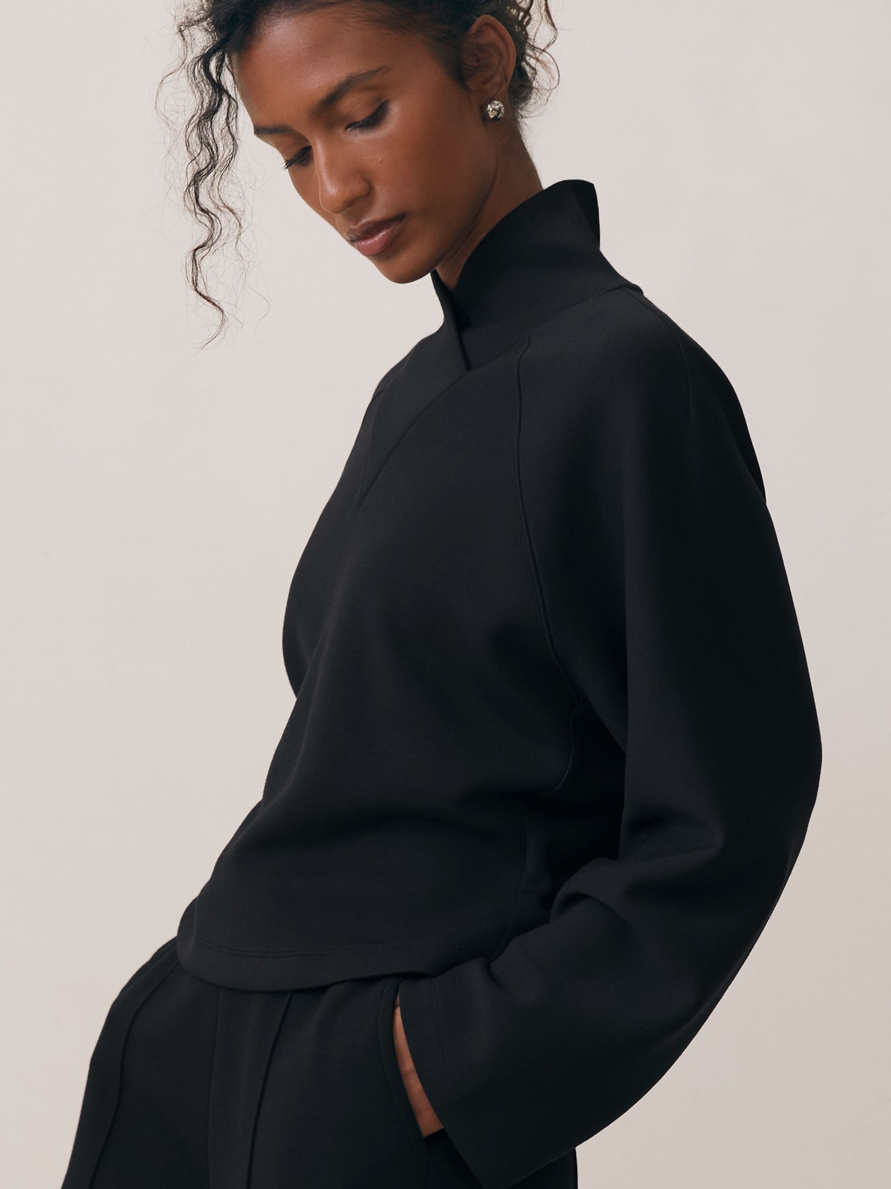 Buy Reiss Black Nova Premium Interlock Shawl-Neck Sweatshirt from
