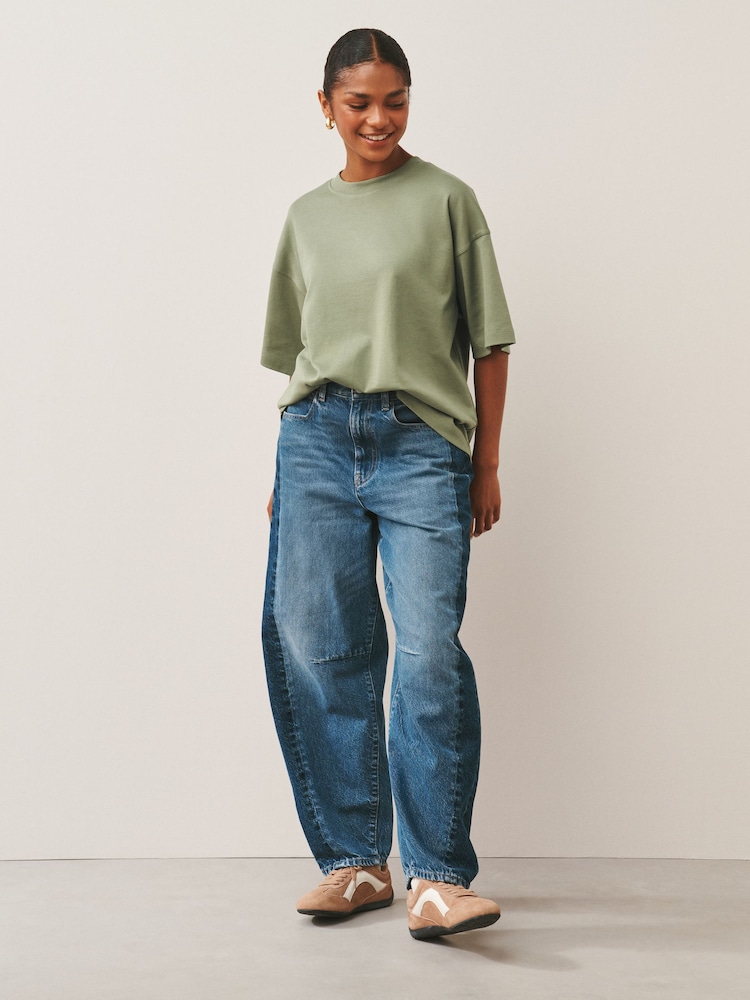 Khaki Green Oversized Relaxed Fit Boxy Heavyweight Crew Neck T-Shirt - Image 2 of 7