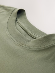 Khaki Green Oversized Relaxed Fit Boxy Heavyweight Crew Neck T-Shirt - Image 6 of 7