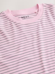 Pink Stripe Oversized Relaxed Fit Boxy Heavyweight Crew Neck T-Shirt - Image 2 of 3