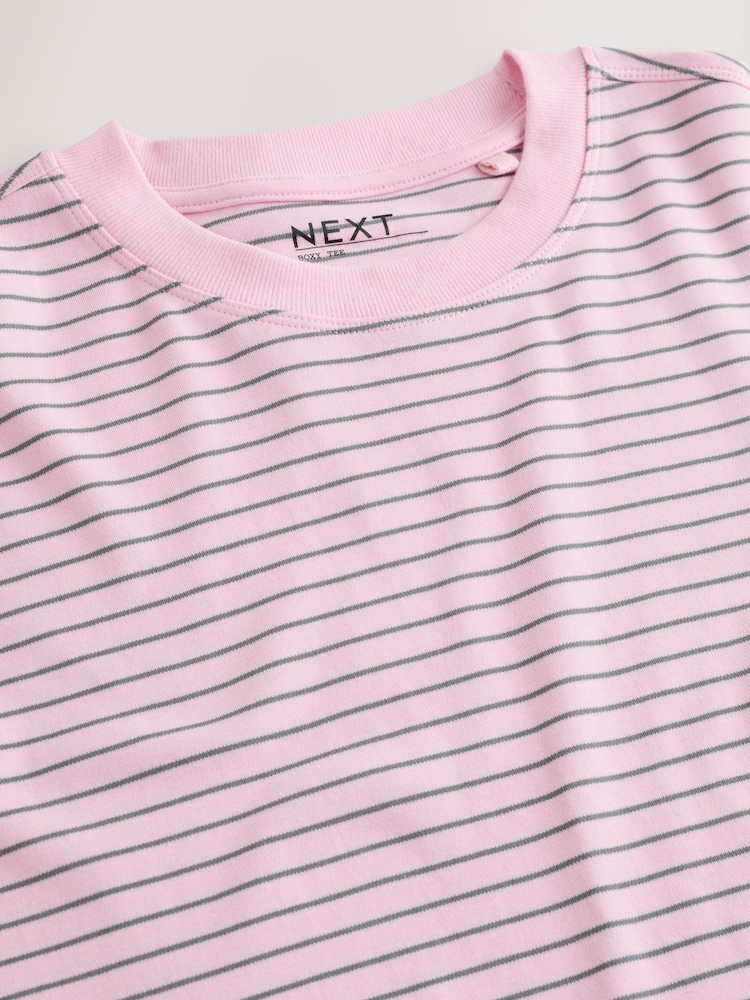 Pink Stripe Oversized Relaxed Fit Boxy Heavyweight Crew Neck T-Shirt - Image 2 of 3