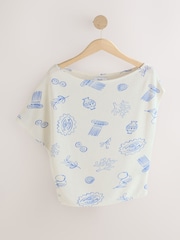 Estampado jarrón blanco/azul - Slouch Sheerknit Drape Top - Imagen 1 de 3