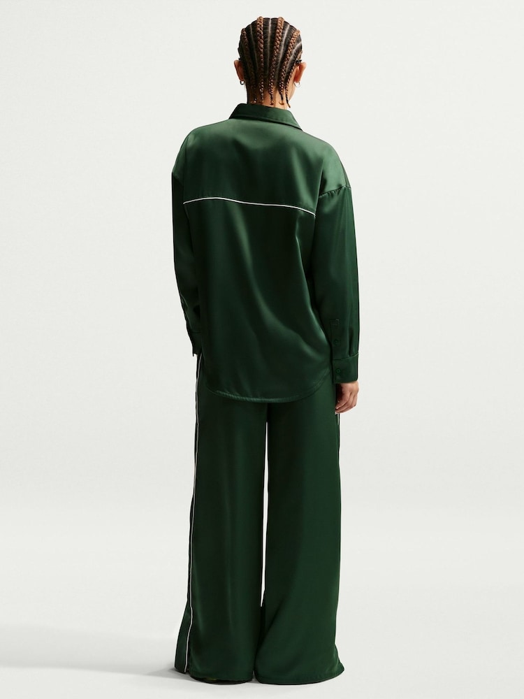 Nike Green Satin Button Through Shirt - Image 2 of 5 Nike Green Satin Button Through Shirt - Image 2 of 5