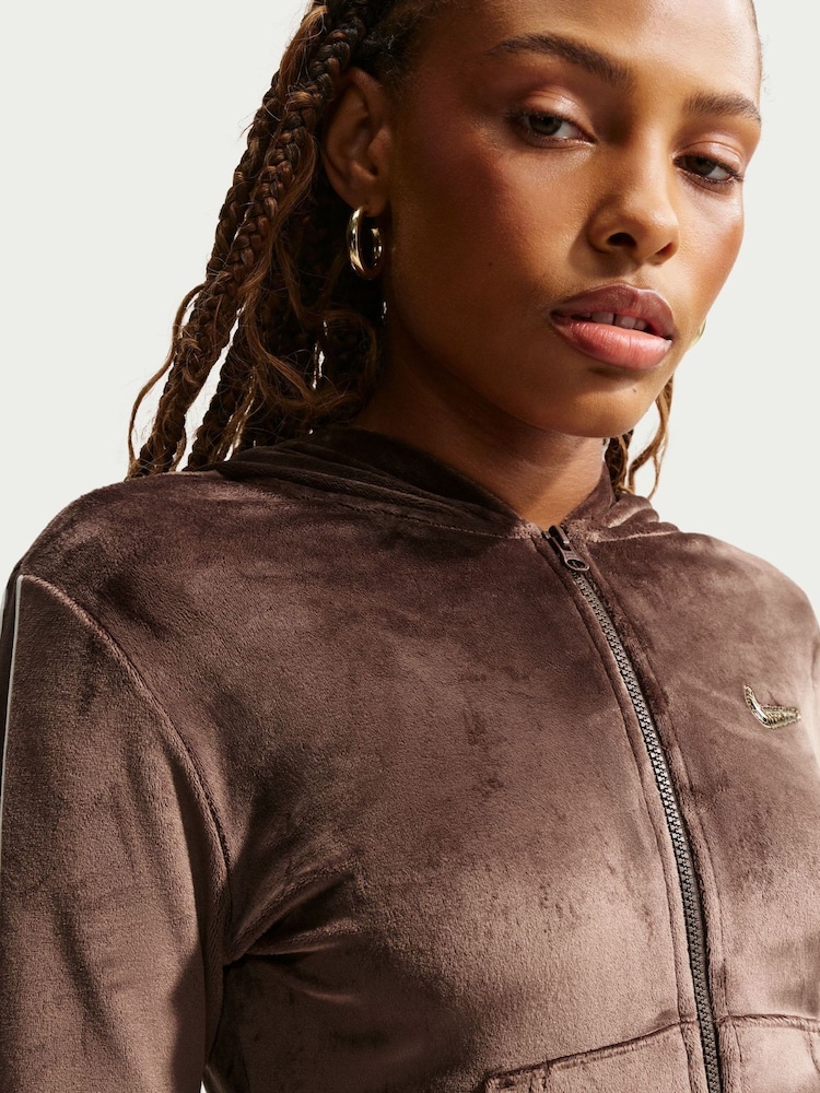 Nike Brown Velour Full-Zip Hoodie - Image 5 of 5