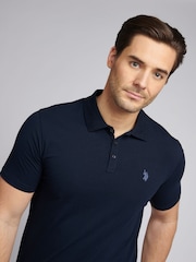 U.S. Polo Assn. Blue Mens Double Horsemen Jersey Polo Shirt - Image 4 of 9