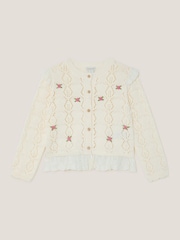 Monsoon Natural Embroidered Frill Pointelle Cardigan - Image 1 of 3